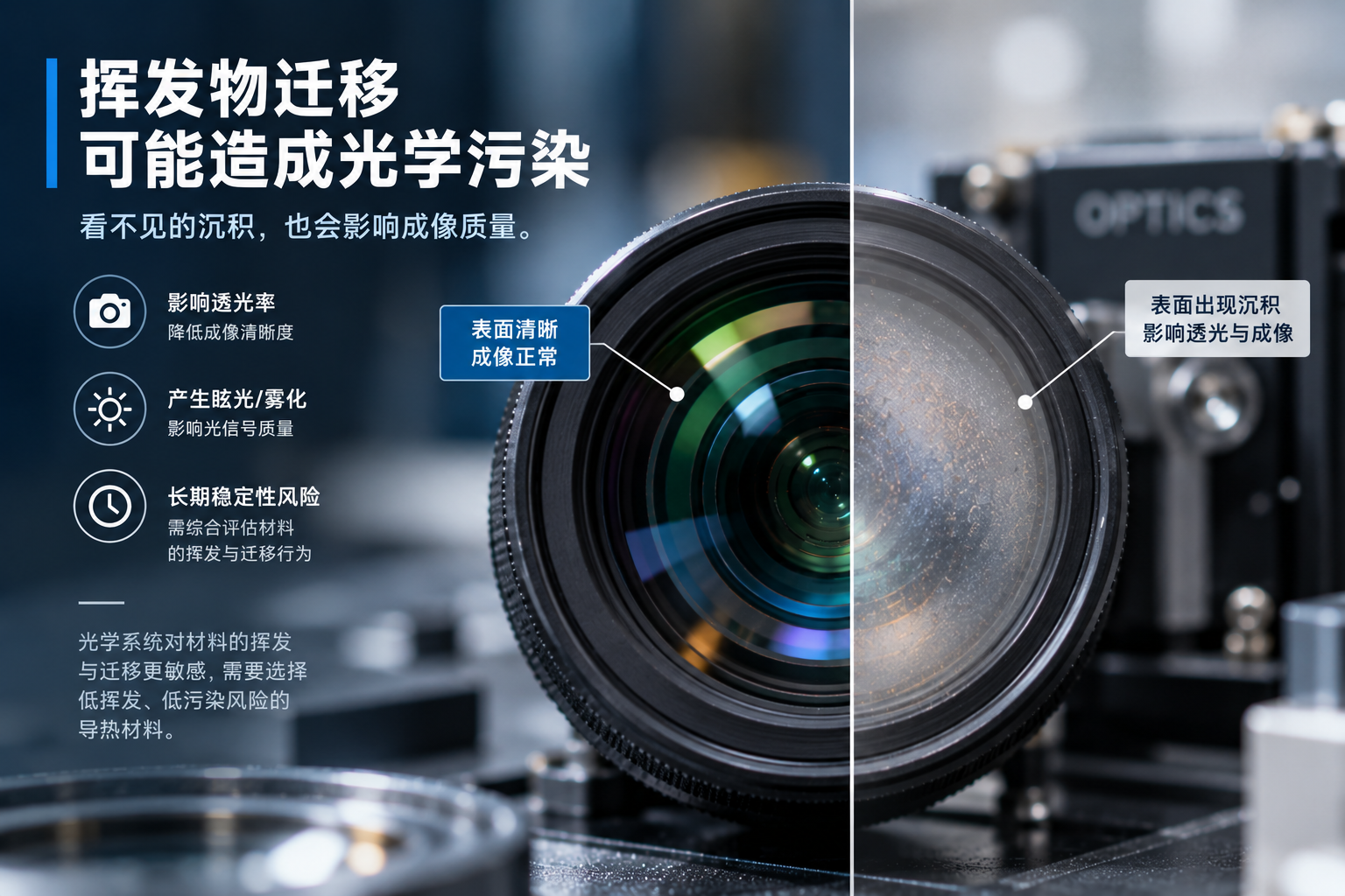 挥发物迁移导致光学污染示意图